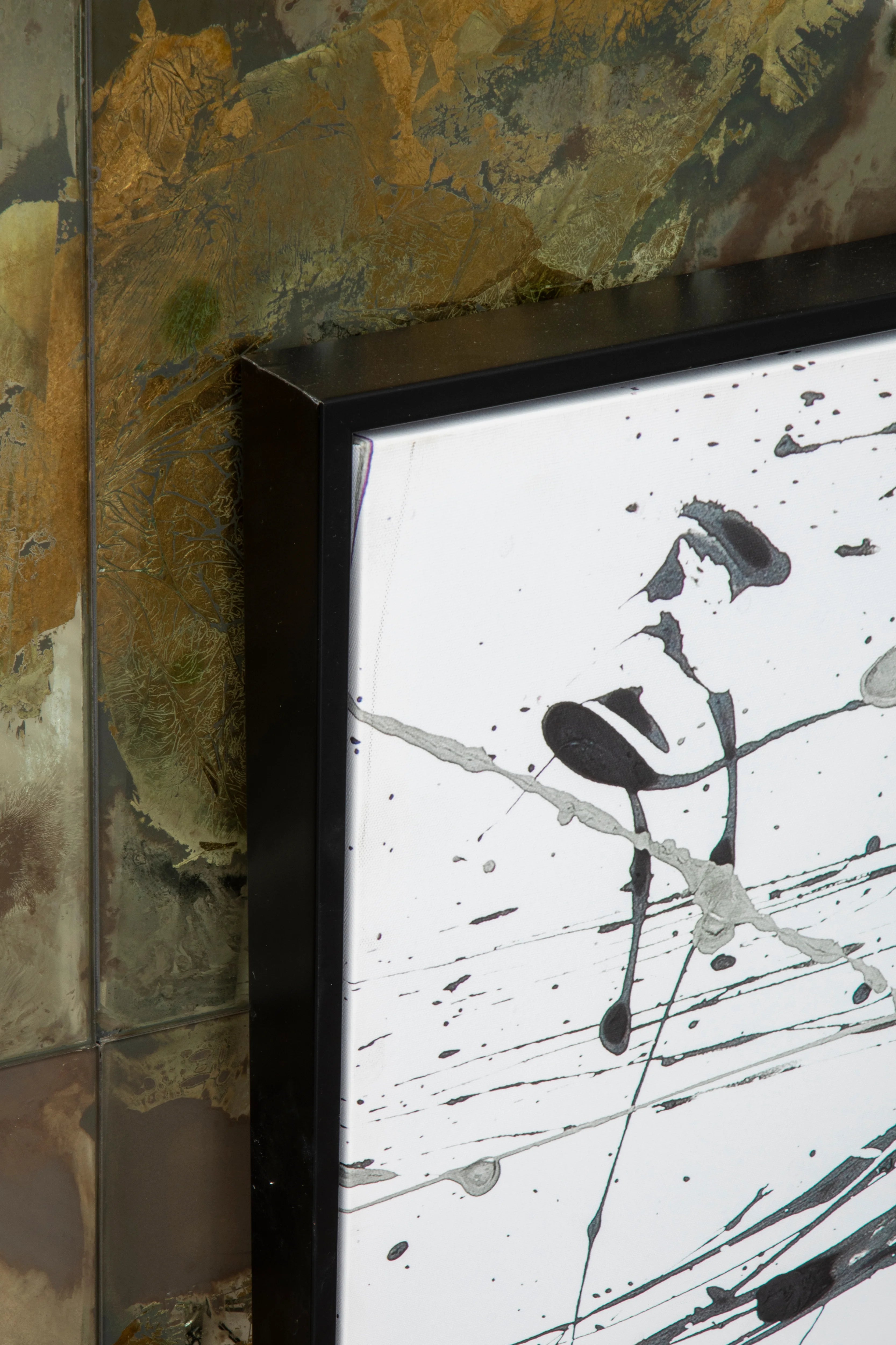 Noah Monochrome Black & White Paint Splash Framed Wall Art